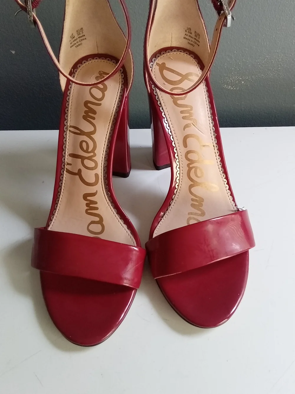 Sam Edelman Yaro Red Patent Leather Block Heel Ankle Strap Sandals 9.5M